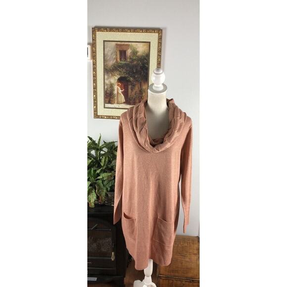 Soho Womens Cowl Neck Peach Knit Sweater Sz Large Tunic Long Sleeve Pullover - Picture 2 of 16
